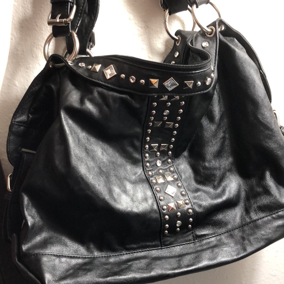 Black studded hobo style purse - Picture 4 of 12